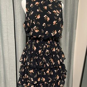 Chic Floral Black Ruffle Mini Dress